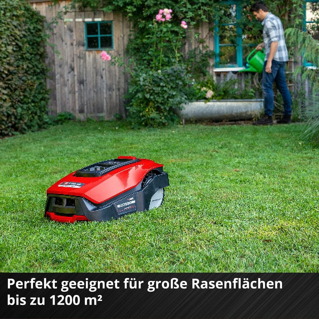 Einhell Mähroboter FREELEXO 1200 LCD BT (für bis zu 1200 m², Multizonen-Mäher, Bluetooth App-Steuerung, für Steigungen bis 35%, inkl. PXC-Akku und Installationszubehör)