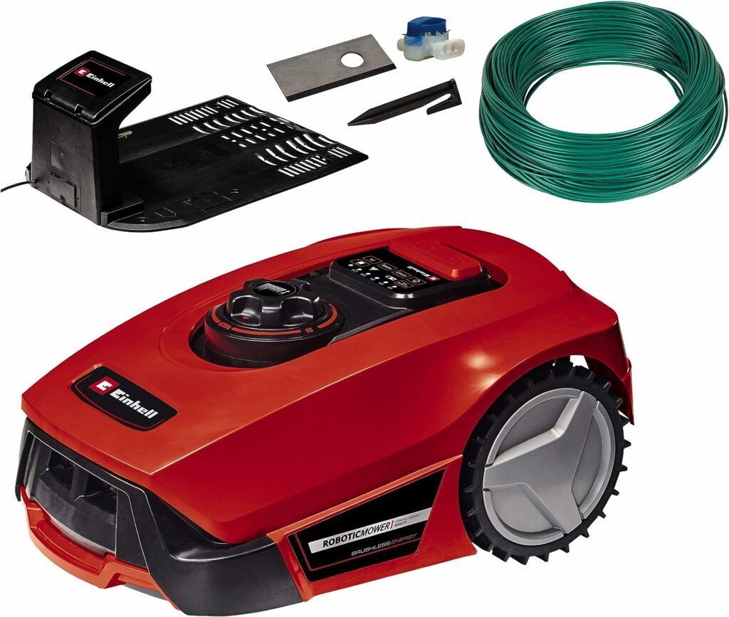 Einhell Robot mower GC-RM 500 (2.0 Ah battery, rain, shock, tilt and lifting sensors, cutting height adjustment 20 mm to 60 mm, for inclines up to 35%, incl. equipment for 500 m²)