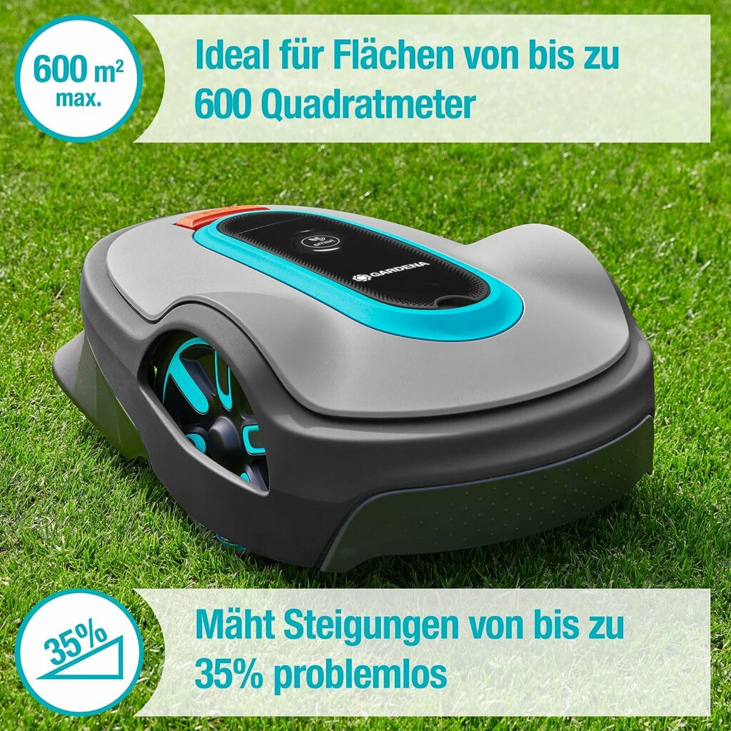 Gardena Sileno City Robot Mower 600 m²: Lawn Robot For Up To 600 M² Lawn, Precise Cutting Results, Settings And Setup Via Gardena Bluetooth App, German Version (15010-20)