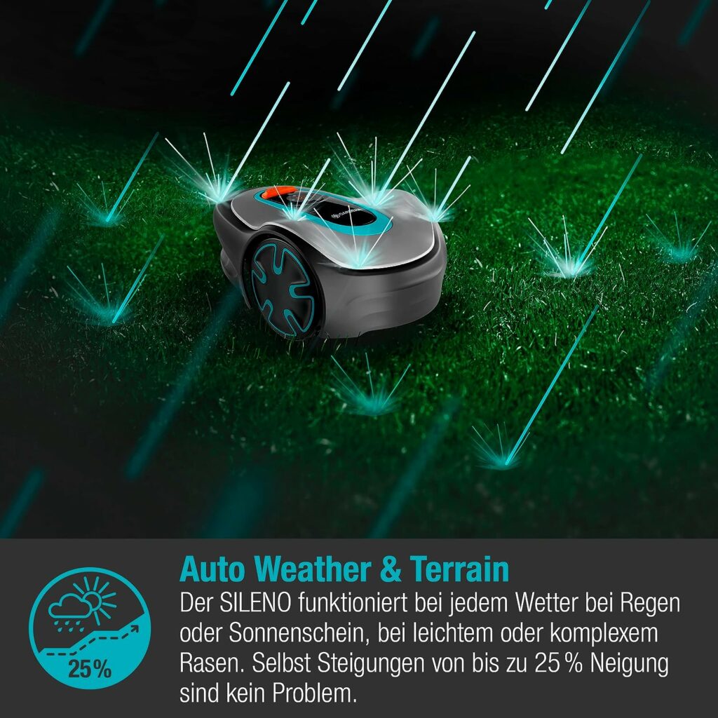 GARDENA SILENO minimo 500 m²: intelligent lawn mower with optimal connectivity, programmable with GARDENA Bluetooth® app, DE version (15202-20)