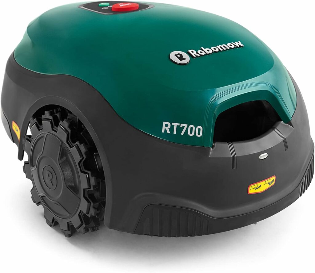 ROBOMOW RT700 robot mower / lawn robot for surfaces up to 700 m², 10.2 Ah, 18 cm cutting width, easy installation, self-cleaning and includes floating mowing deck, mulch cleaner