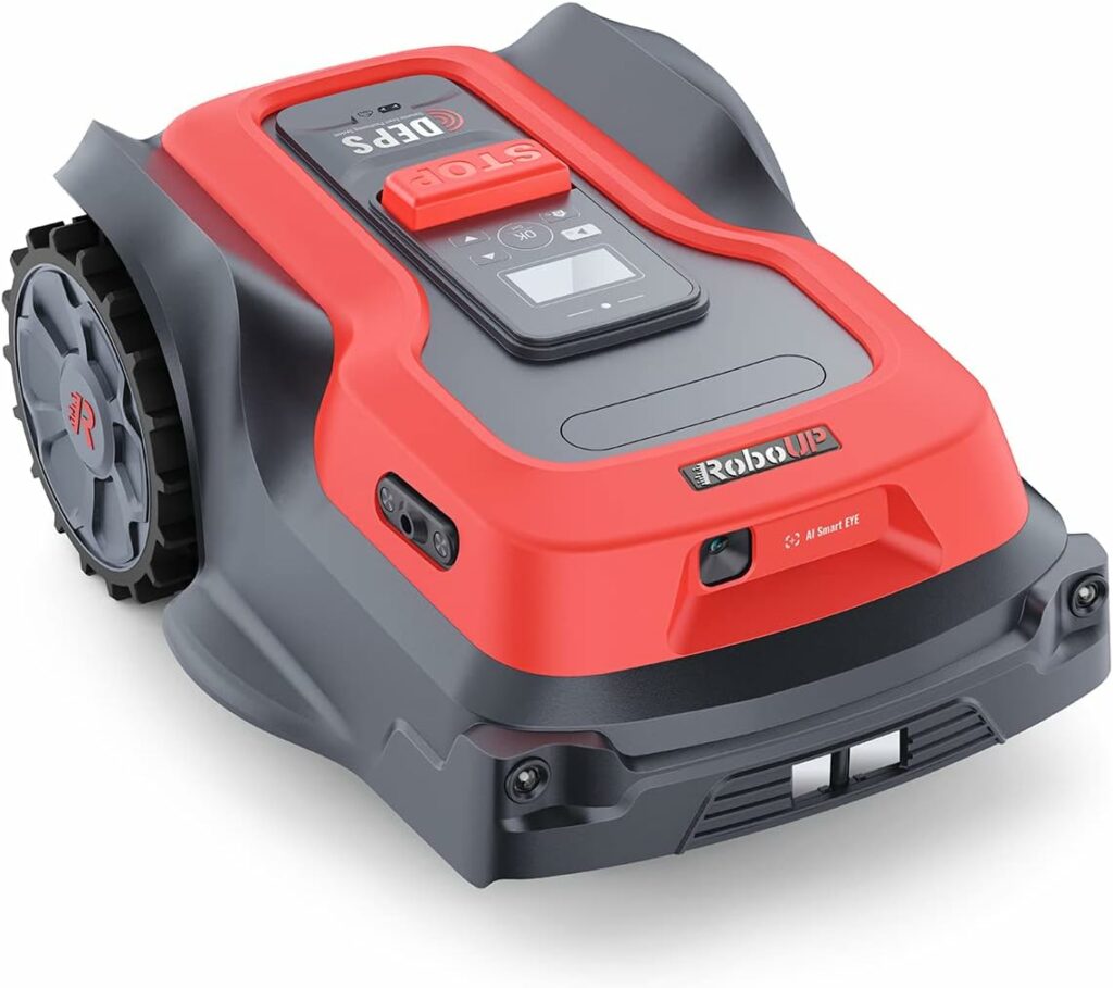 RoboUP Robotic Lawnmower for Surface 500 m² without Boundary Wire with Virtual Boundary Determination, Object Detection and Route Planning