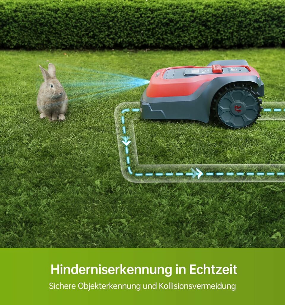 RoboUP Robotic Lawnmower for Surface 500 m² without Boundary Wire with Virtual Boundary Determination, Object Detection and Route Planning
